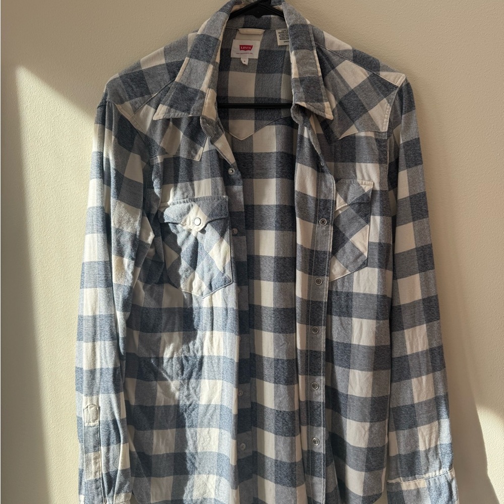 Levi's Light Blue and White Plaid Casual Shirt